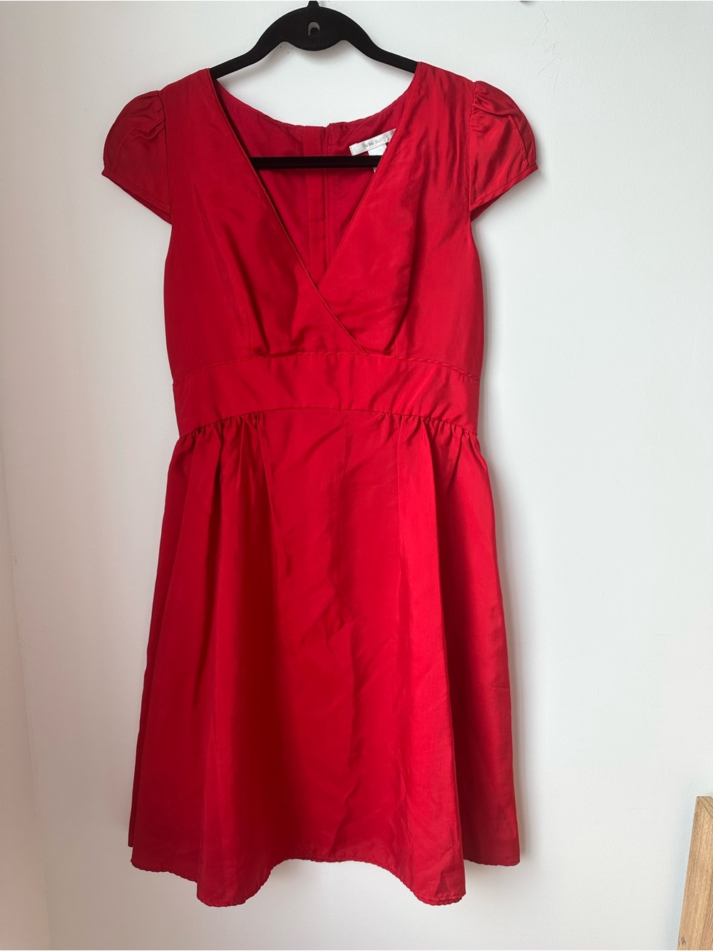 MNG Suit Red Cap-Sleeve V-Neck Fit & Flare Dress